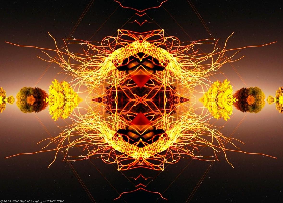 Long exposure chimney sparks quadroscopic artwork